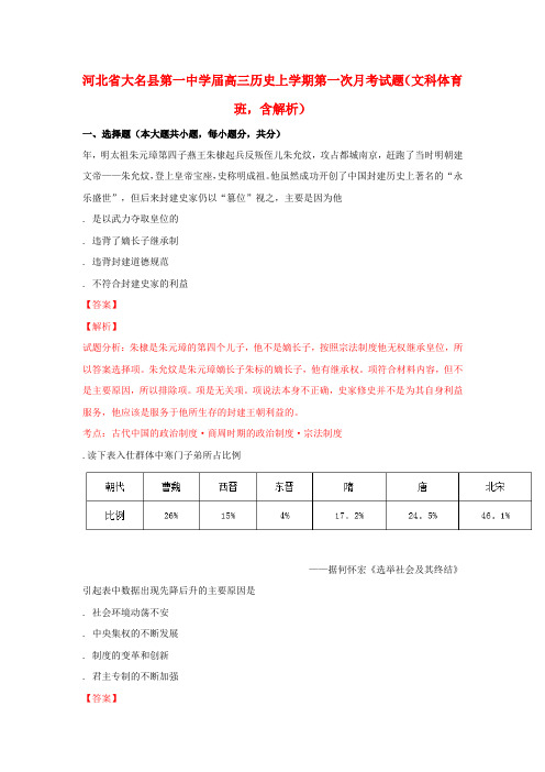 河北省大名县第一中学2019届高三历史上学期第一次月考试题