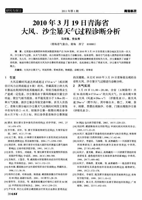 2010年3月19日青海省大风、沙尘暴天气过程诊断分析