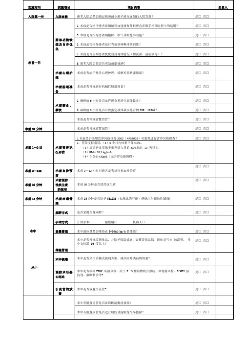 ERAS 在肝切除术中的实施流程路径表1(1)