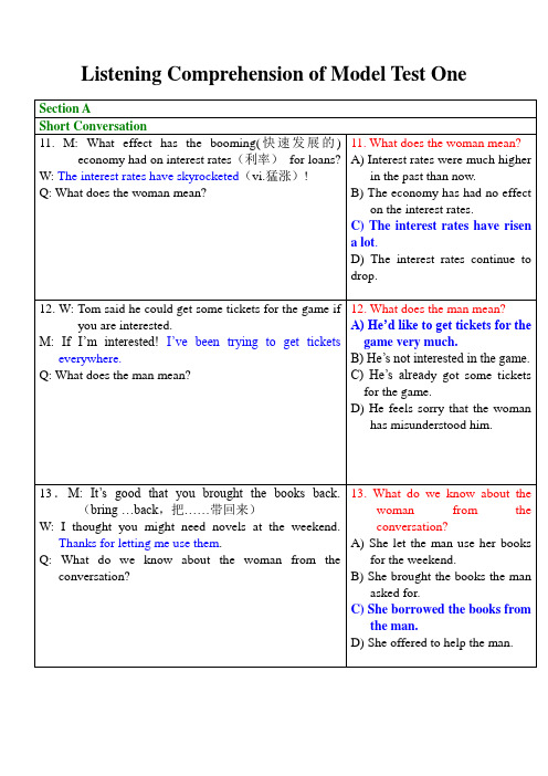 四级模拟 Model Test1 Listening scripts