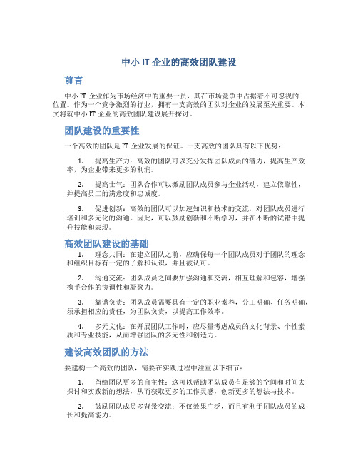 中小IT企业的高效团队建设