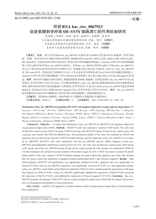 环状RNA has_circ_0067923促进氧糖剥夺所致SH-SY5Y细胞凋亡的作用机制研究