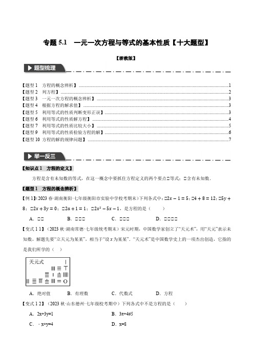 专题5.1 一元一次方程与等式的基本性质【十大题型】(举一反三)-2024-2025学年七年级数学上