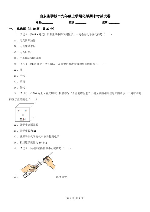 山东省聊城市九年级上学期化学期末考试试卷