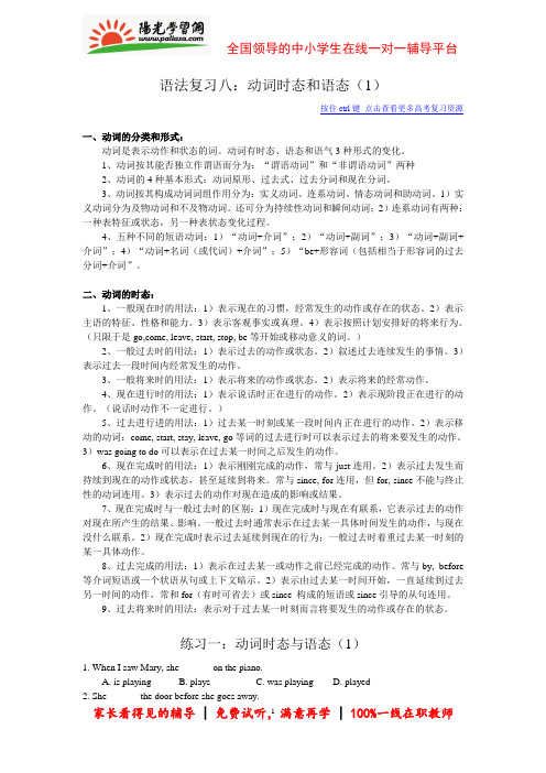 【阳光学习网精选】高考语法复习配套练习8 动词时态和语态