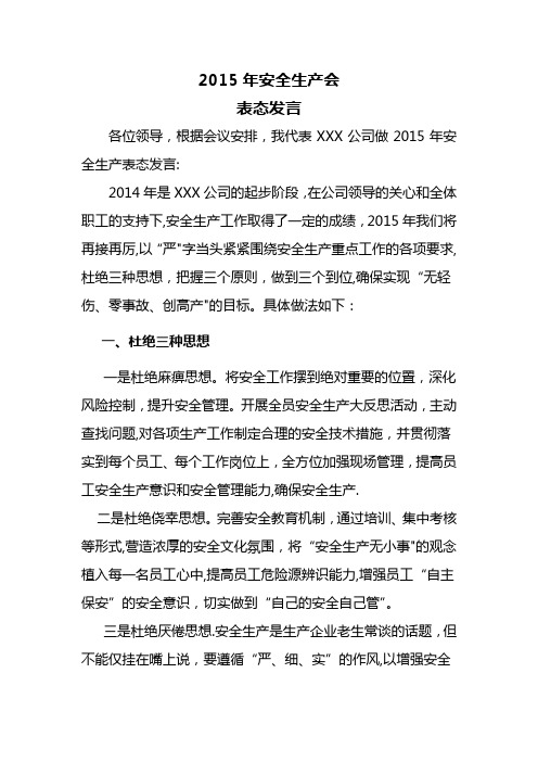 2015安全生产会表态发言