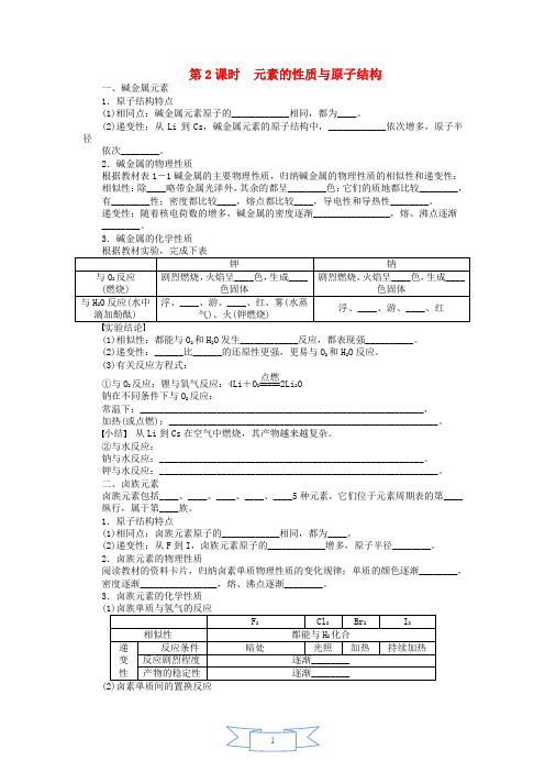 2021年旧版高中化学人教版必修二：第一章 第一节 第2课时 元素的性质与原子结构-课后作业 +答案