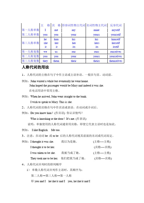 人称代词、物主代词、反身代词及名词所有格的用法