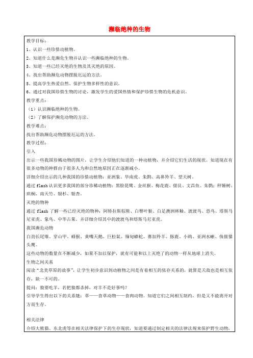 上海市罗泾中学七年级科学上册 濒临绝种的生物教案 牛津上海版五四制