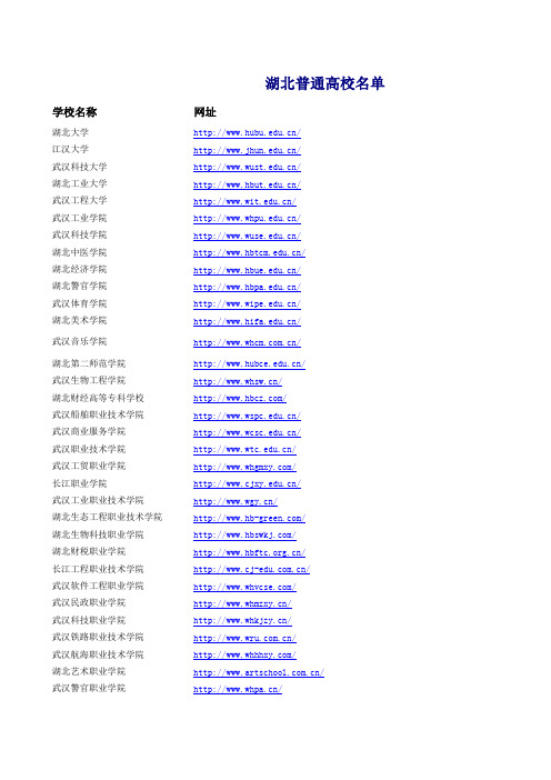 湖北普通高校名单