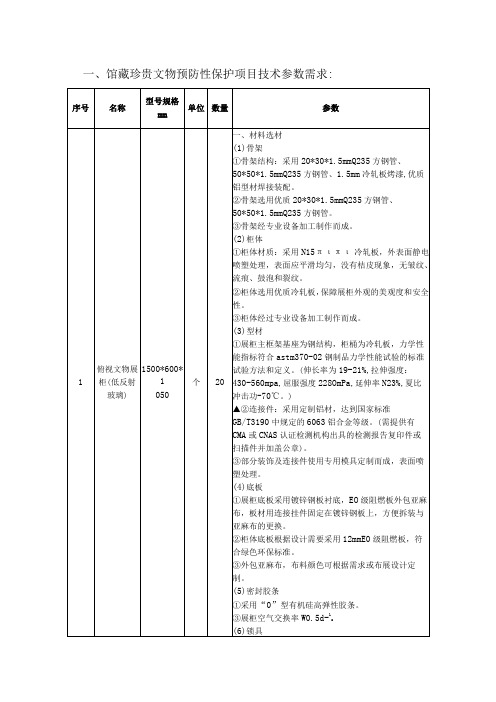 馆藏珍贵文物预防性保护项目技术参数需求