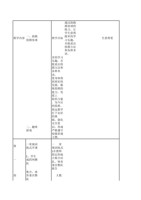 助跑投掷垒球体育教案