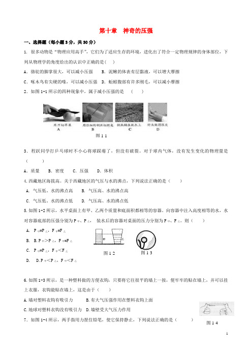 九年级物理上册 第十章《神奇的压强》单元综合测试2 沪粤版