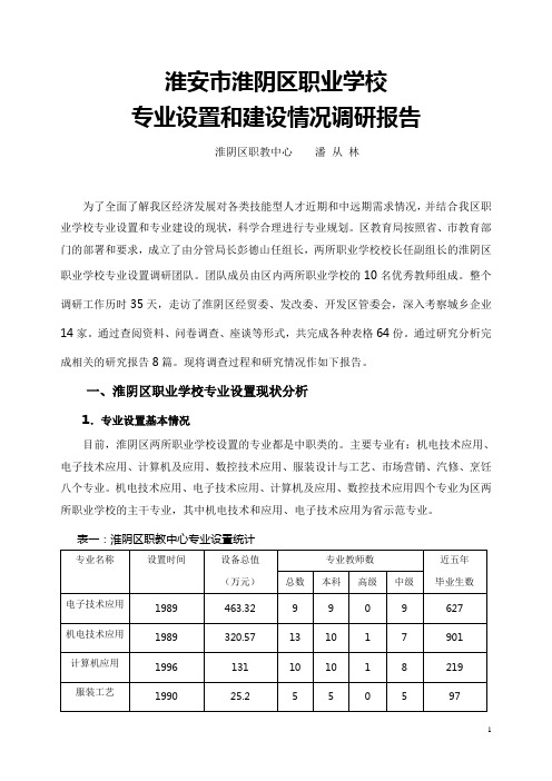 淮阴区职业学校专业设置情况调研报告