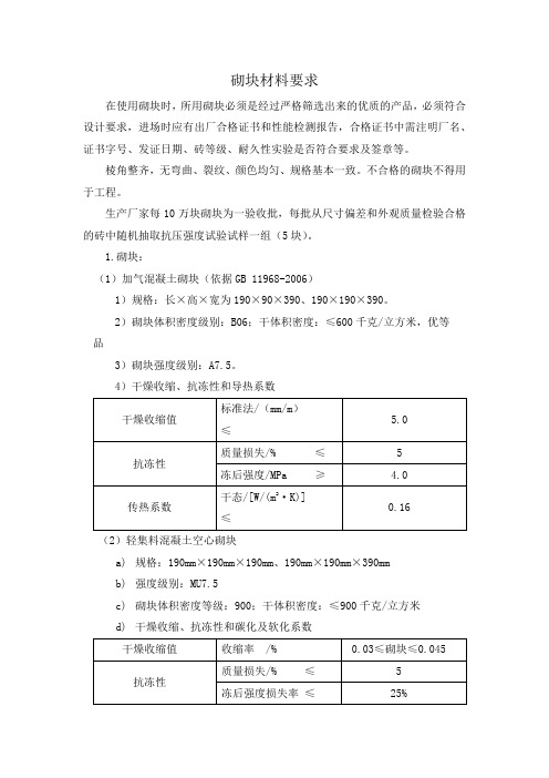 砌块材料要求