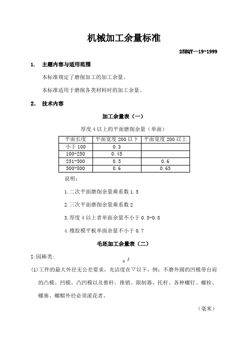 机械加工余量标准汇总