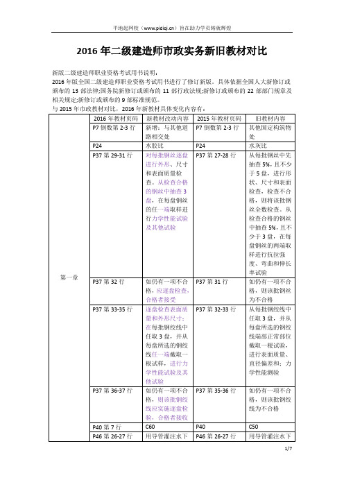 2016年二级建造师市政实务新旧教材对比