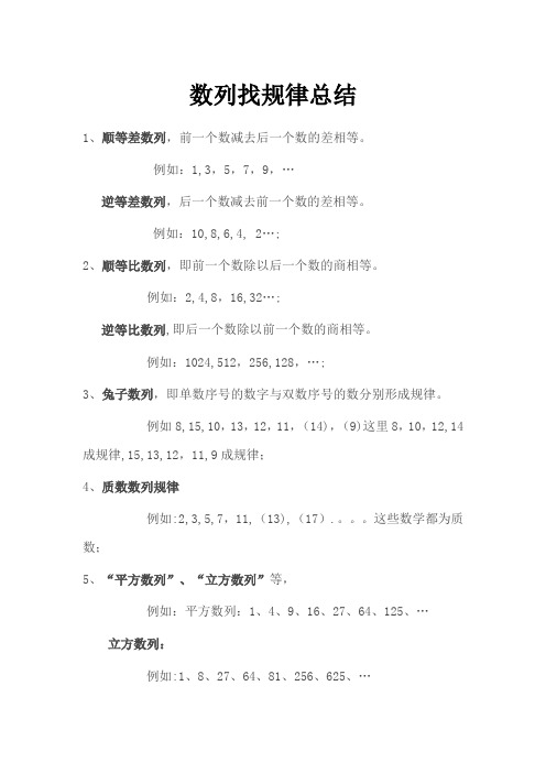 小学数列找规律总结