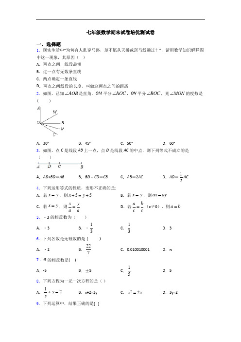 七年级数学期末试卷培优测试卷