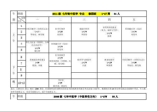 针灸（含修园班）20112012学年第二学期课程表（征求意见稿11.22）