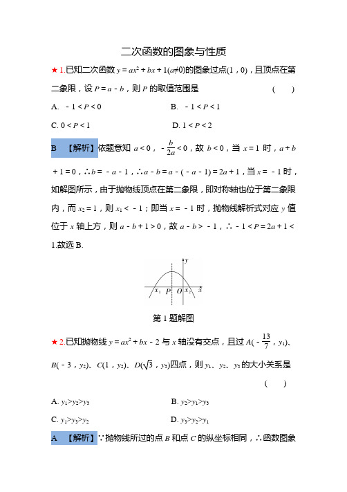 2018年陕西中考数学专题复习二次函数的图象与性质