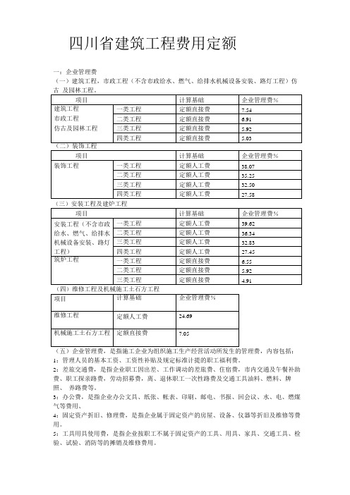 四川建筑工程费用定额