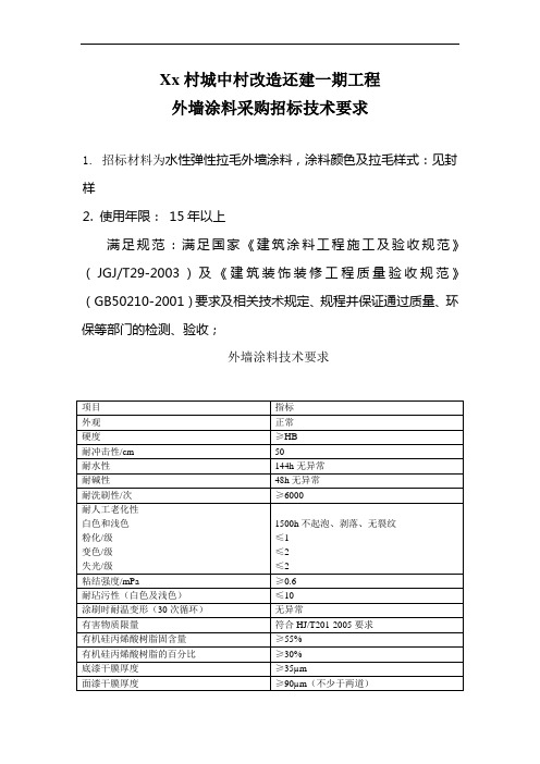 外墙涂料采购招标技术要求