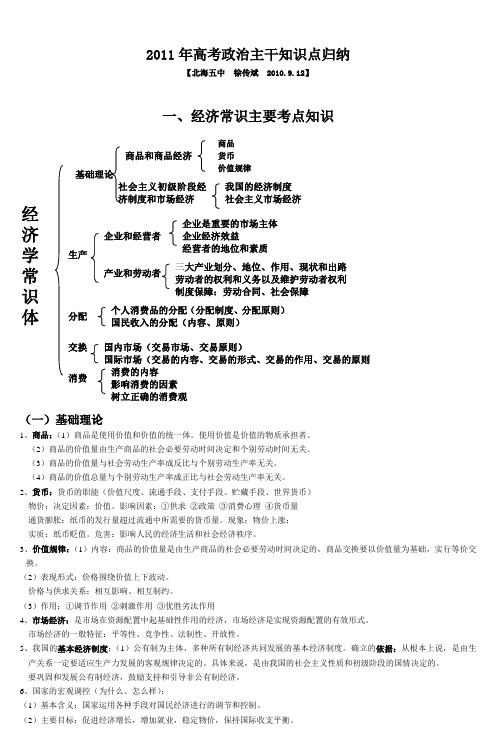 2011年高考政治主干知识点归纳