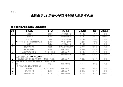 咸阳市第青少年科技创新大赛获奖名单模板