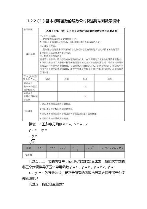 1.2.2（1）基本初等函数的导数公式及运算法则教学设计