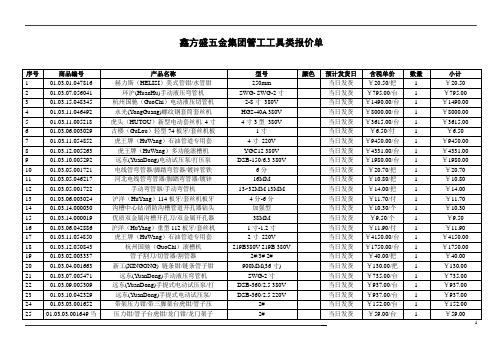 鑫方盛五金集团管工工具报价单