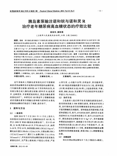 胰岛素泵输注诺和锐与诺和灵R治疗老年糖尿病高血糖状态的疗效比较