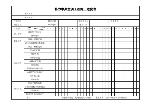 格力中央空调工程施工进度表