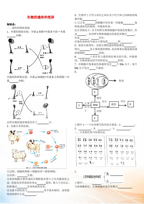 八年级生物下册 第4单元 第4章 生物的遗传和变异知识点 济南版