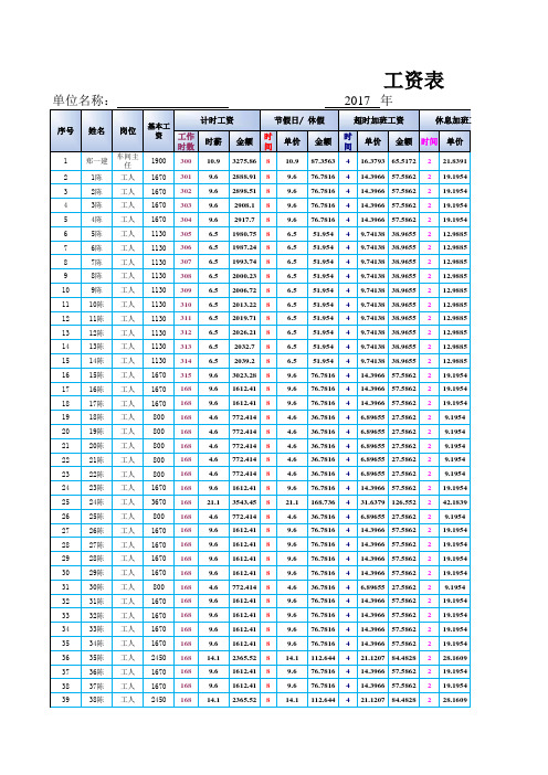 excel表格模板：按小时计算的多功能工资表(含最新个税计算表)