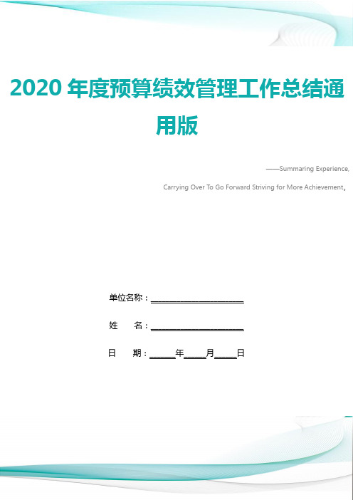 2020年度预算绩效管理工作总结通用版