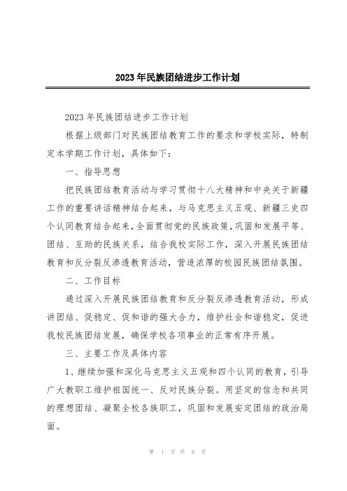 2023年民族团结进步工作计划