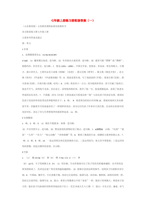 七年级上册练习册配套答案