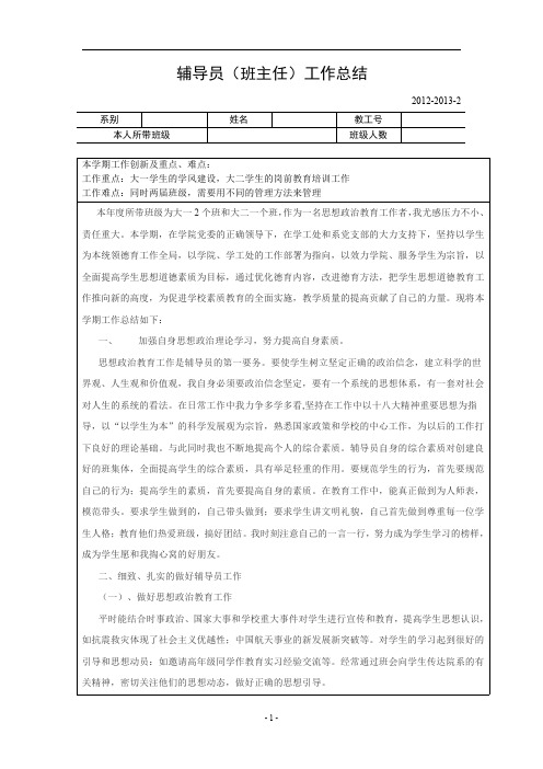2015 2016(2)辅导员工作总结(大学)