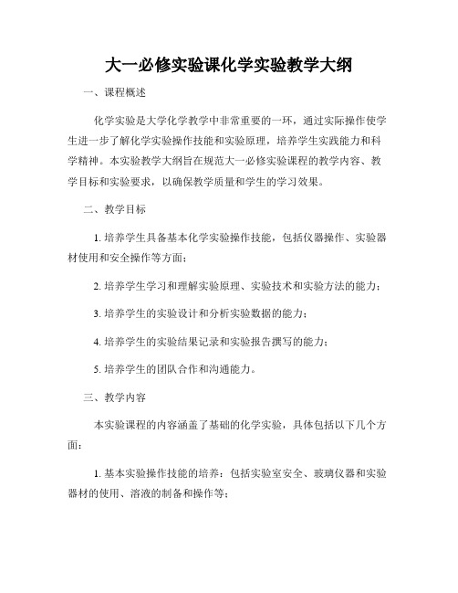 大一必修实验课化学实验教学大纲