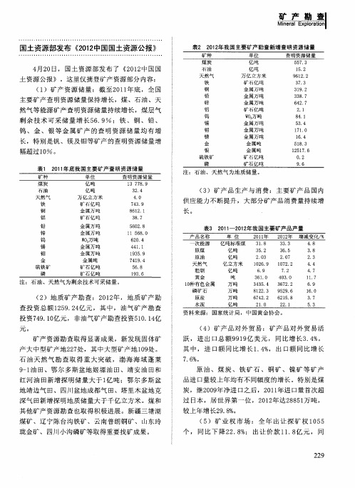 国土资源部发布《2012中国国土资源公报》