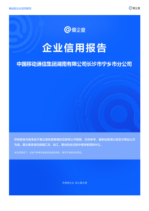 企业信用报告_中国移动通信集团湖南有限公司长沙市宁乡市分公司