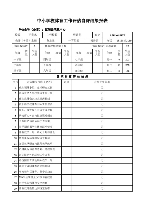 中小学校体育工作评估自评结果报表