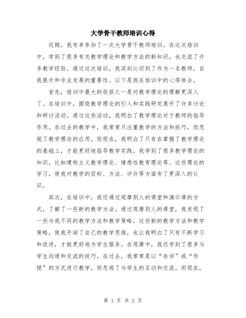 大学骨干教师培训心得