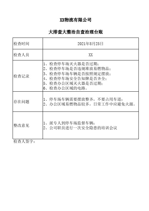 安全生产大排查大整治自查治理台账 