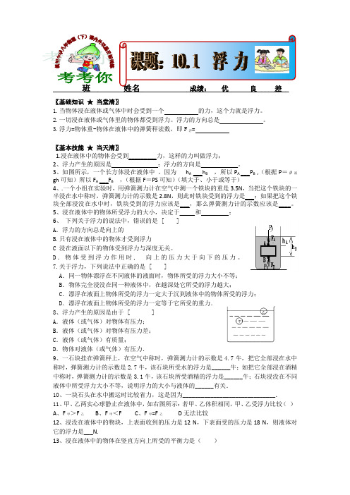 新人教版八年物理下课内外双基训练10.1浮力(当堂清 当天清)B