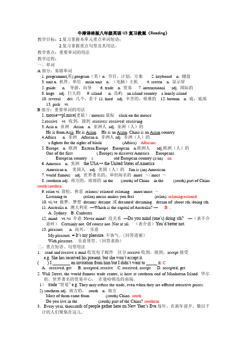 牛津译林版八年级下册Unit 3(Reading) 复习导学案设计