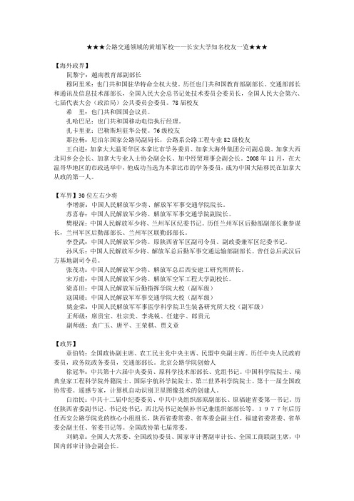 长安大学知名校友(2015)