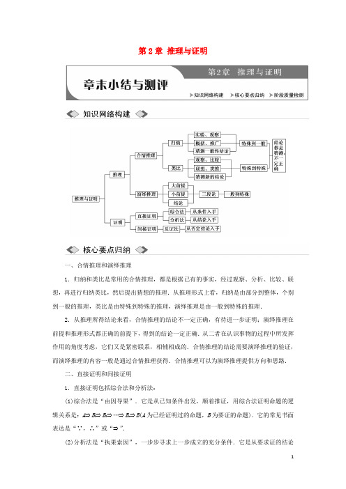 部编版2020高中数学 第2章 推理与证明章末小结与测评学案 苏教版选修1-2