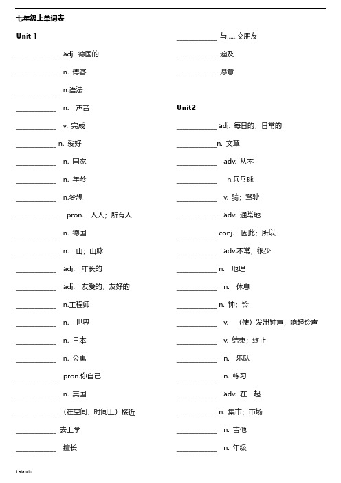 沪教牛津版初中(7-9)单词默写表